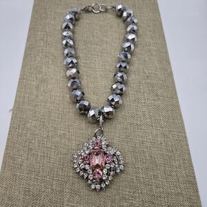 Elegant Silver and Pink Crystal Necklace